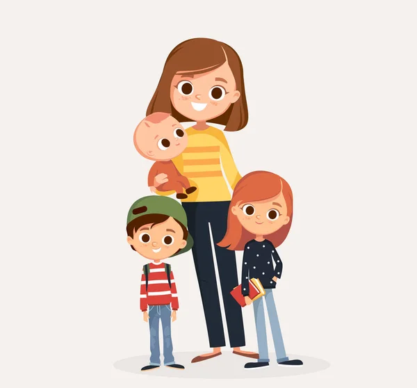 Mutter Mit Kindern Familienporträt Mutter Mit Ihren Kindern Kinder Mit — Stockvektor