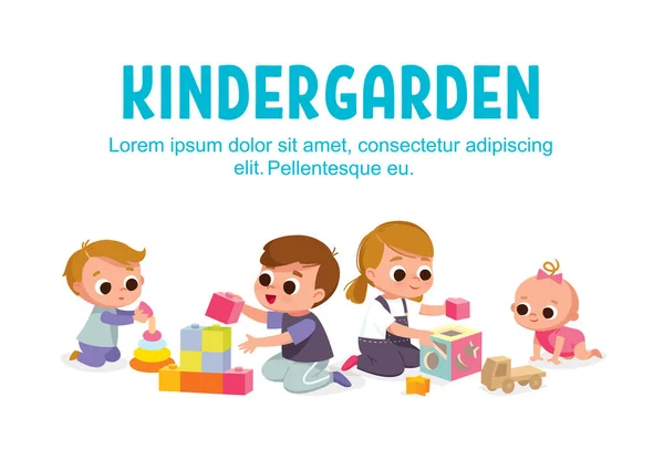 Barn Tillbringar Tid Tillsammans Och Leker Leksaker Snällare Trädgård Lekrum — Stock vektor