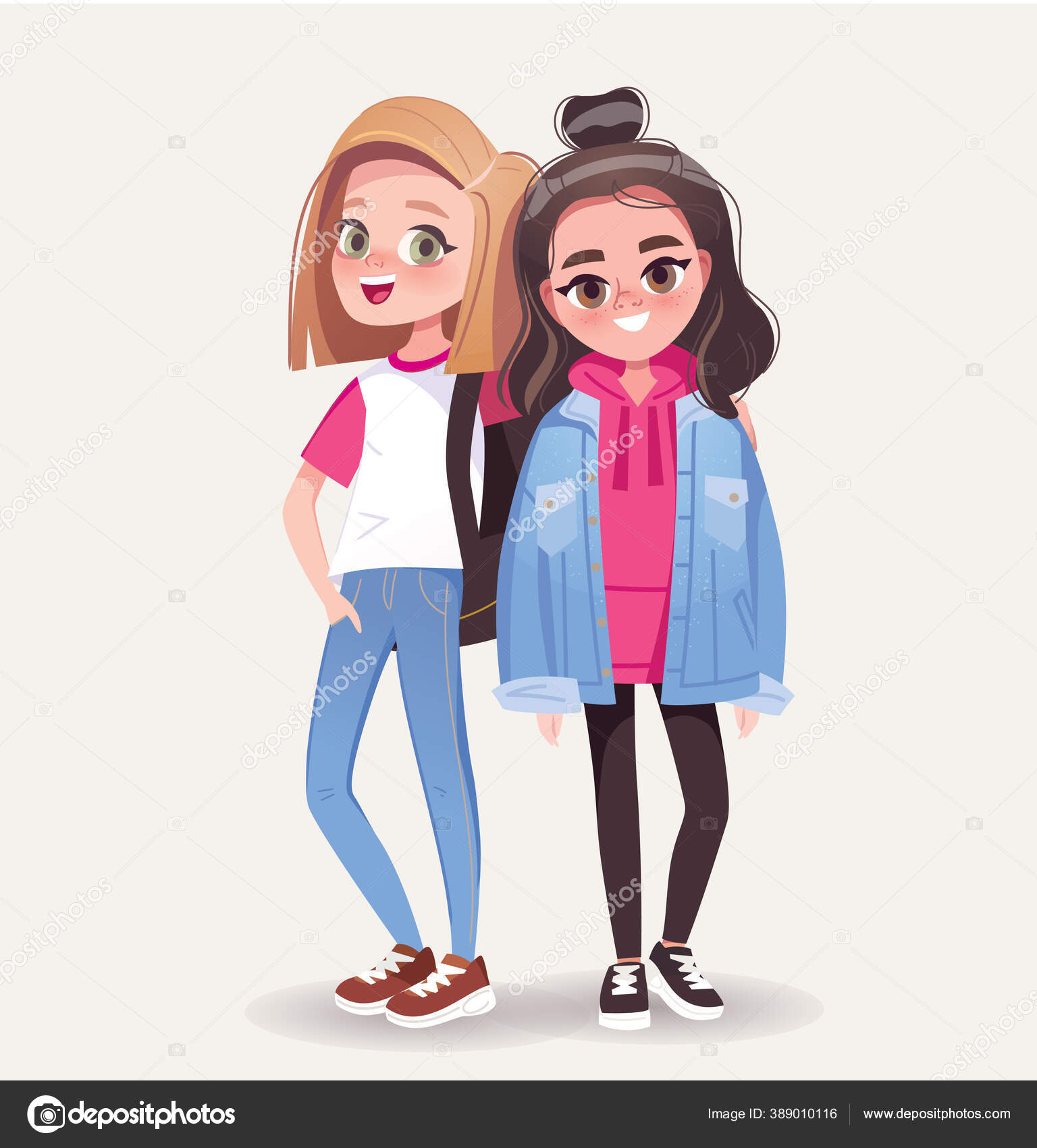Two Teenage Girls Stay Close Best Friends Hug Posing Looking Stock Vector Image by ©olga1818 #389010116 Two Teenage Girls Stay Close Best Friends Hug Posing Looking Stock Vector Image by ©olga1818 #389010116