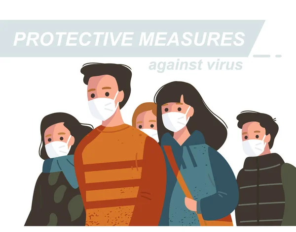 Coronavirus 2019 Ncov Coronavirus Group People Standing Face Masks Coronavirus — Stock Vector