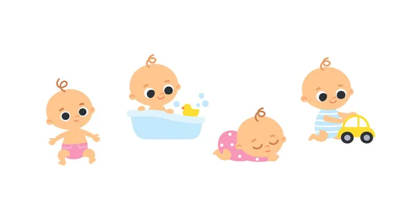 一组4个婴儿 女婴和男婴 儿童的活动 — 图库矢量图片
