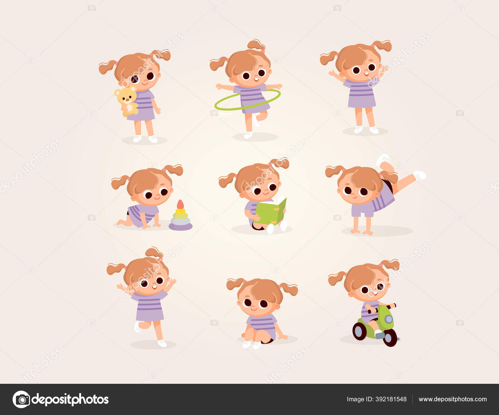 Big Set Baby Girl Characters Different Poses Baby Girl Child Stock Illustration by ©olga1818