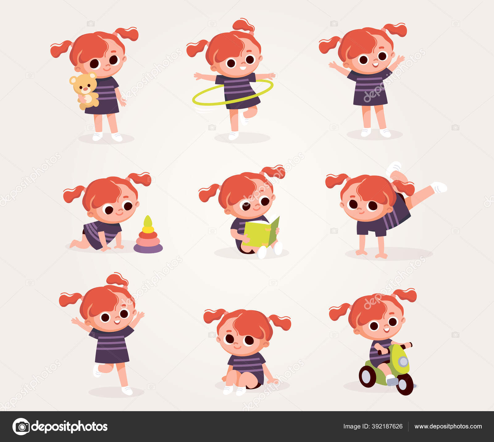 Big Set Baby Girl Characters Different Poses Baby Girl Child Stock Vector Image by ©olga1818