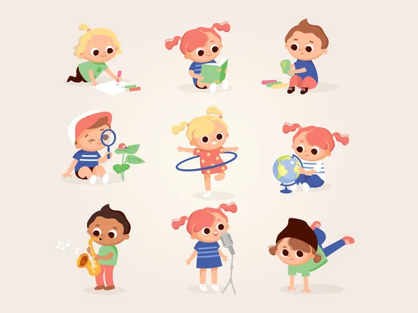 Activités Pour Enfants Ensemble Enfants Dans Différentes Poses Les Enfants — Image vectorielle