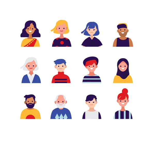 Colección Mezcla Personajes Multiculturales Retratos Hombres Mujeres Gente Internacional Diferentes — Vector de stock