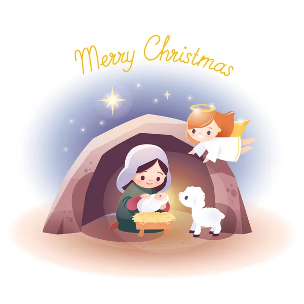 Belén Virgen María Bebé Niño Jesús Ángel Ilustración Navidad Símbolo — Vector de stock