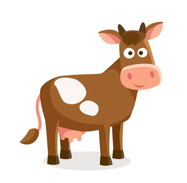 Drôle Fou Dessin Animé Portrait Vache Brune Avec Gros Yeux — Image vectorielle