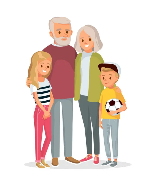 Seniorenpaar Mit Enkeln Oma Opa Und Enkel Mit Enkelin Angehörige — Stockvektor