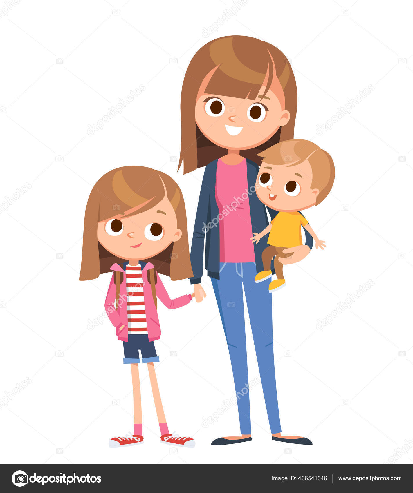 Portrait Happy Family Three Members Mom Mother Two Children Kids