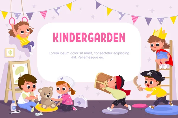 Kinder Spielen Gemeinsam Garten Kinder Spielen Piraten Rollenspiele Vorschulkinder Haben — Stockvektor