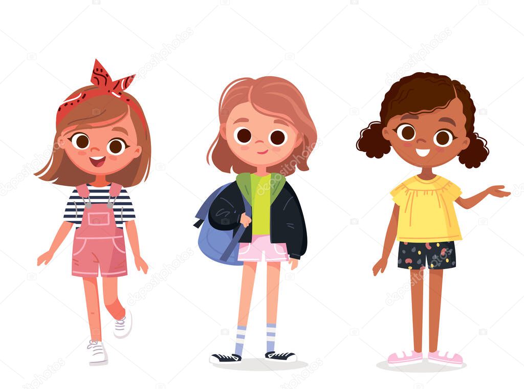 Vettoriale stockSet Bambini Bambina Felice Abiti Diversi