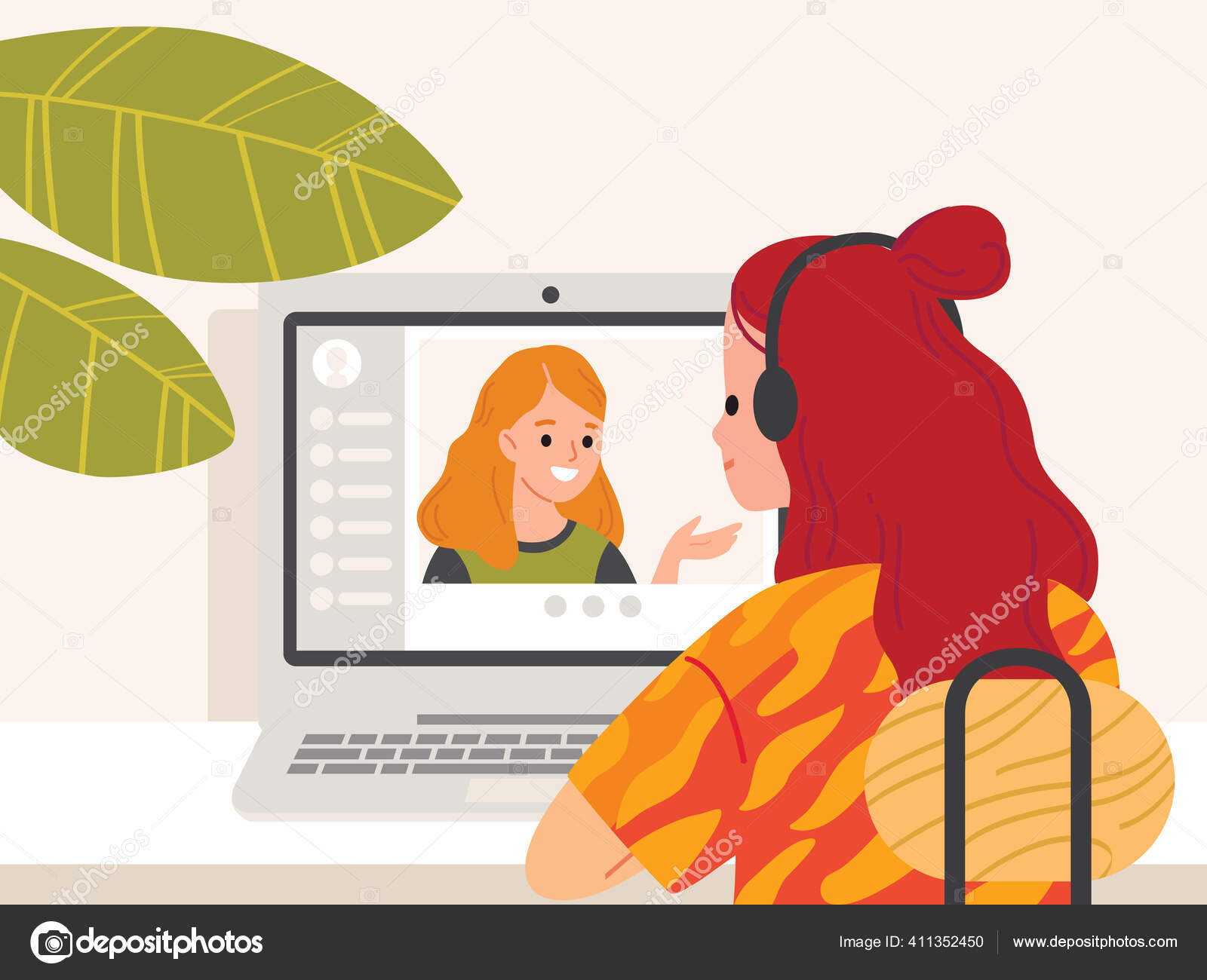 Webinar Jovem Mulher Sentada Frente Notebook Conversando Sobre Aplicativo  Bate Vetor de ©olga1818 411352450