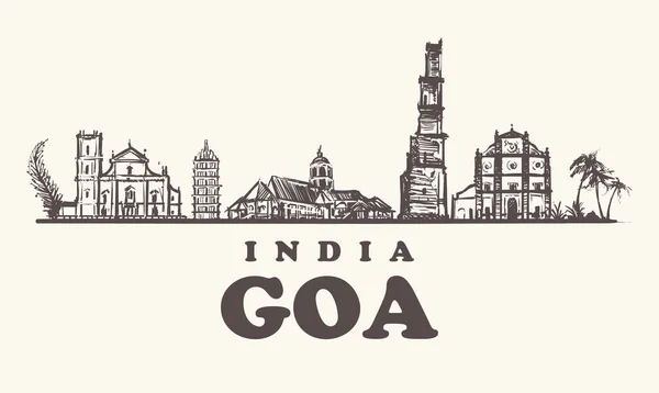 Goa Skyline Vektor Illustration Handgezeichnete Gebäude Aus Goa Auf Weißem — Stockvektor