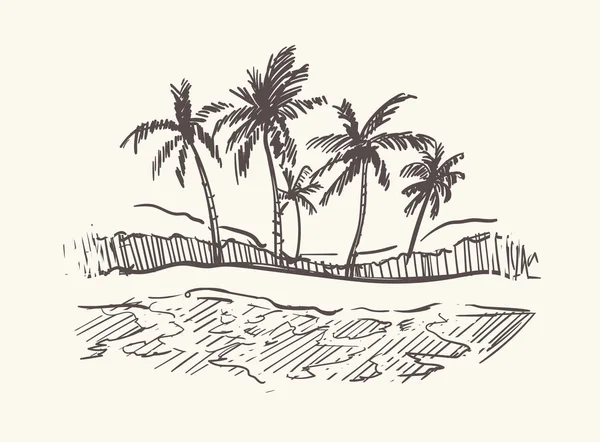 Plage Palmiers Dessinée Main Illustration Vectorielle Croquis Goa Isolé Sur — Image vectorielle