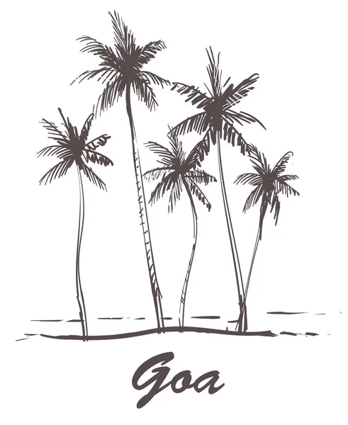 Mão Desenhada Palma Praia Goa Esboço Vetor Ilustration Isolated Fundo — Vetor de Stock