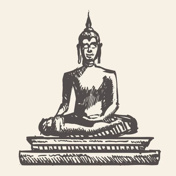 Statette Bouddha Dessin Main Illustration Vectorielle Fond Blanc Isolé — Image vectorielle