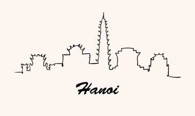 Bir çizgi stili Hanoi manzarası. Beyaz adam üzerinde basit modern minimaistic stil vektör.