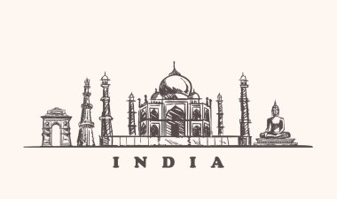 Hindistan manzarası vektör çizim. Hindistan kroki elle beyaz arka plan üzerinde çizilmiş.