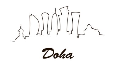 Bir çizgi stili Doha şehir manzarası. Beyaz arka plan üzerinde basit modern minimaistic stil vektör.