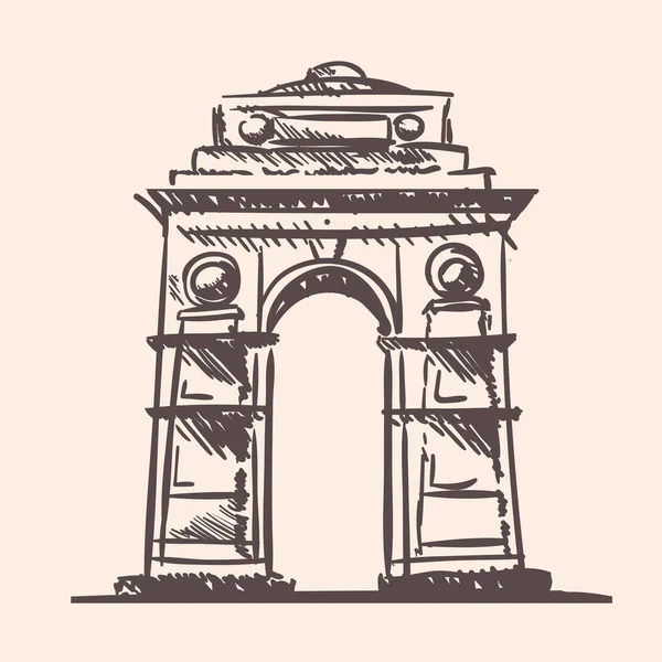 Indiano Memoriale Arco Cancello Disegnato Mano Schizzo Vettore Ellement — Vettoriale Stock