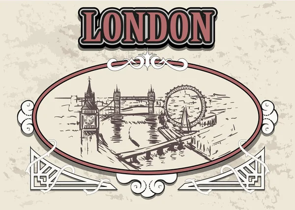 Skyline Van Londen Engeland Een Decoratieve Vintage Frame Retro Hand — Stockvector