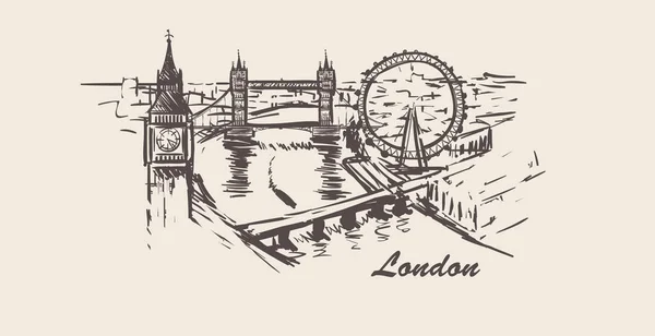 Skyline Van Stad Van Londen Handgetekende Makkie Vectorillustratie Witte Achtergrond — Stockvector