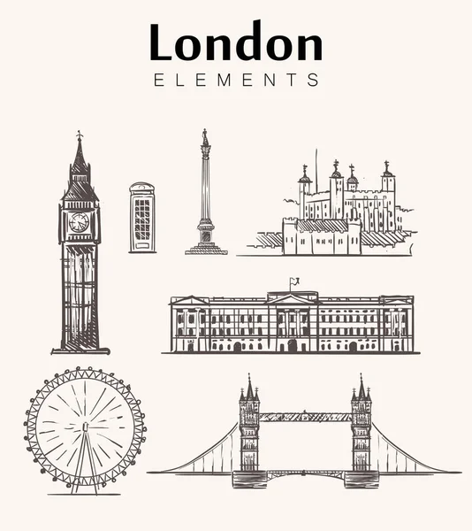 Zestaw Budynków Londyn Rysowane Ręcznie Londyn Szkic Wektor Ilustracja Big — Wektor stockowy