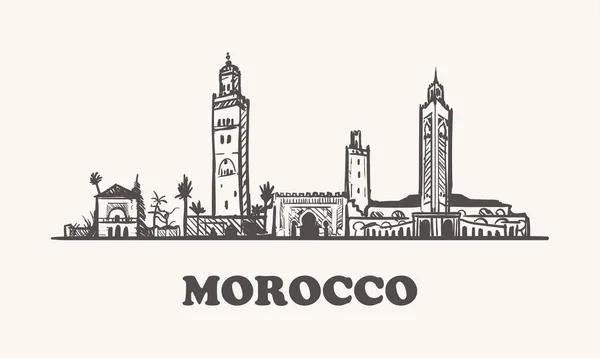 Marocko Handritad Skyline Skiss Vektorillustration Vit Bakgrund — Stock vektor