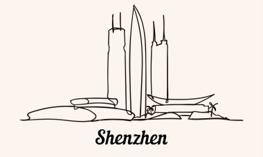 Bir çizgi stili Shenzhen illüstrasyon kroki. Shenzhen doodle beyaz izole arka plan üzerinde.
