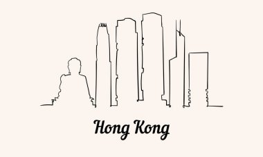 Bir çizgi stili Hong Kong kroki illüstrasyon izole beyaz arka plan üzerinde