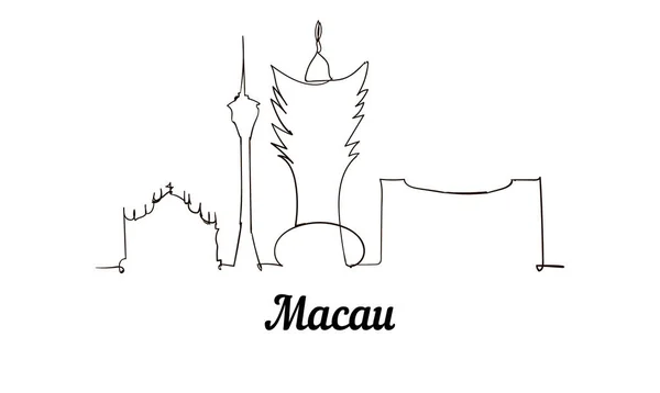 Egy Sor Stílus Macau Vázlat Illusztráció Elszigetelt Fehér Background — Stock Vector