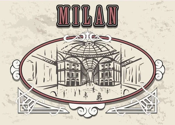 Milánó Galéria Victor Emmanuel Kézzel Rajzolt Vázlat Milánó Egy Dekoratív — Stock Vector