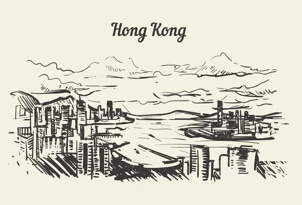 Hong Kong Skyline Handritad Skiss Vektor Ilustration Isolerad Vit Bakgrund — Stock vektor