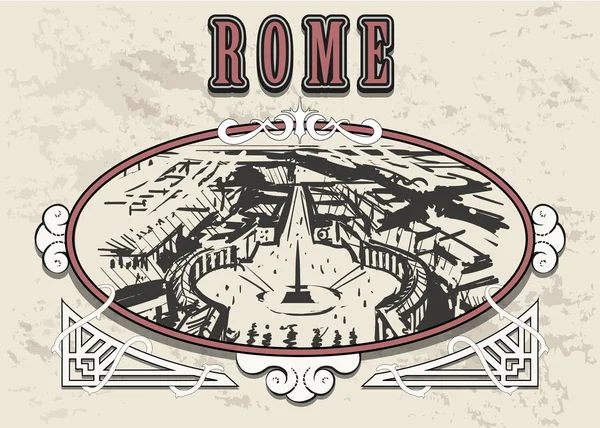 Rom Skyline Vatikanen Handen Ritade Skiss Rom Dekorativ Vintage Ram — Stock vektor