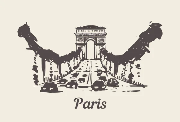 Champs Elysees Paris Ilustración Vectorial Dibujada Mano Aislada Sobre Fondo — Vector de stock