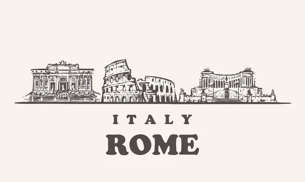 Rome Skyline Italy Vintage Vector Illustration Hand Drawn Buildings Rome — Stock Vector