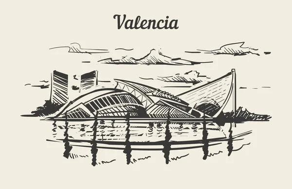 Valencia Španělsko Město Umění Věd Ručně Tažené Skica — Stockový vektor