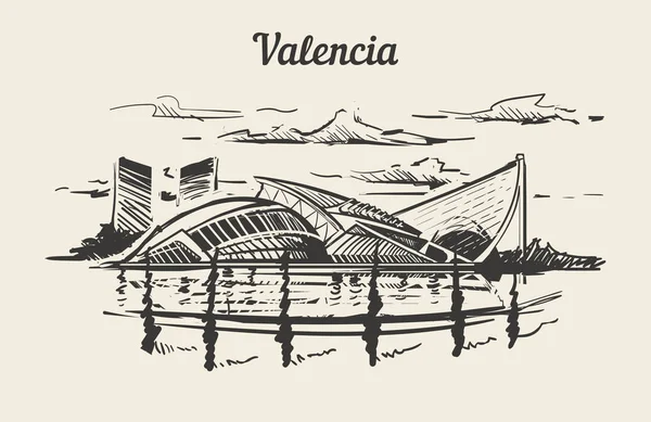 Valencia İspanya, sanat ve bilim şehir çizilmiş kroki el