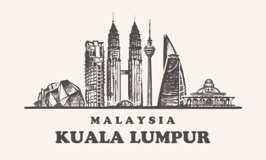 Kuala Lampur skyline,Malaysia vintage vector illustration, hand drawn buildings clipart