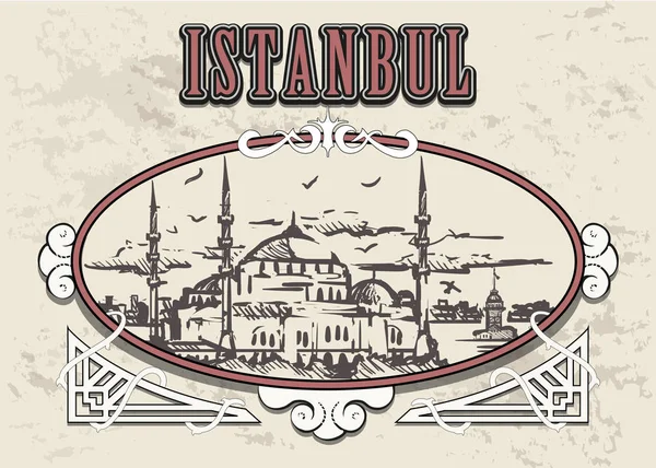 Istanbul skyline hand ritad skiss. Istanbul i en ram. — Stock vektor