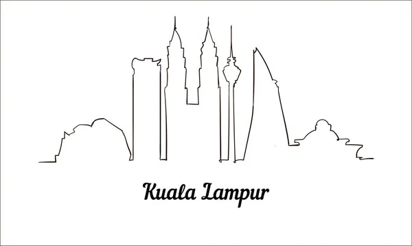 One line style Kuala Lampur sketch illustration isolated on white background. — Stock Vector