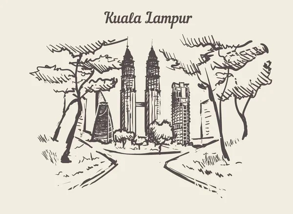 Kuala Lampur elle çizilmiş kroki vektör çizim. — Stok Vektör