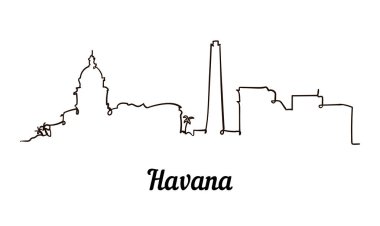 Bir çizgi stili Havana manzarası. Basit modern minimaistic stil vektör Isolated beyaz arka plan.