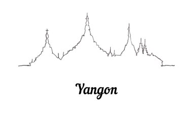 Bir çizgi stili Yangon manzarası. Basit modern minimaistic stil vektör. Beyaz arka plan üzerinde izole.