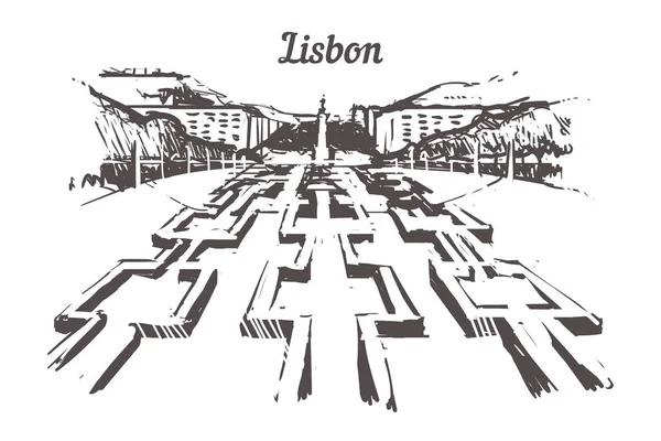 Lisboa Eduardo Vii Parque Esboço Ilustração Vetorial —  Vetores de Stock