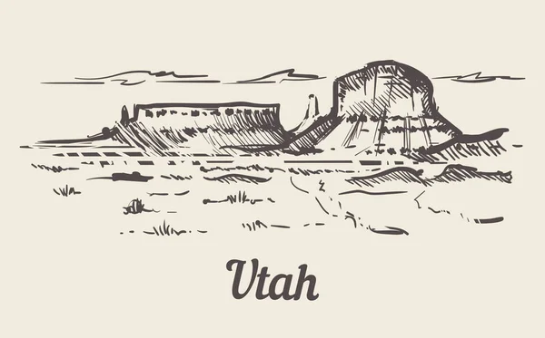 Utah manzarası elle çizilmiş. Utah kroki tarzı vektör çizim Isolated beyaz arka plan.