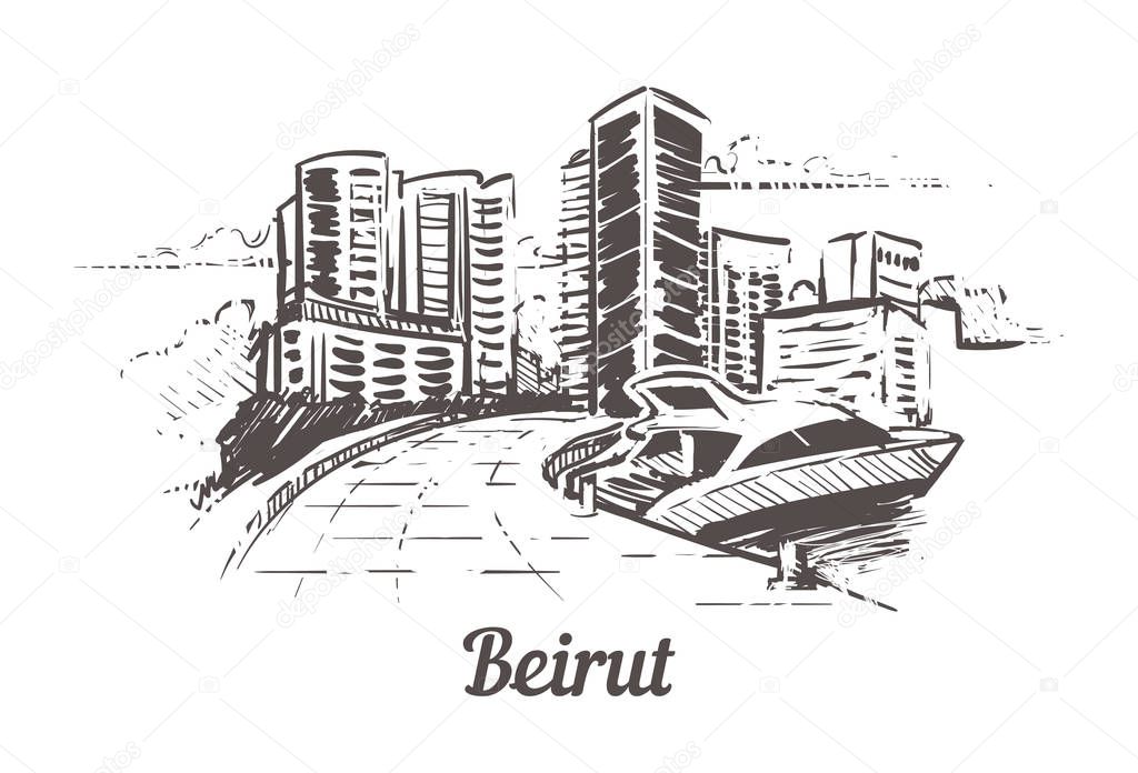 Beirut hand drawn sketch vector illustration