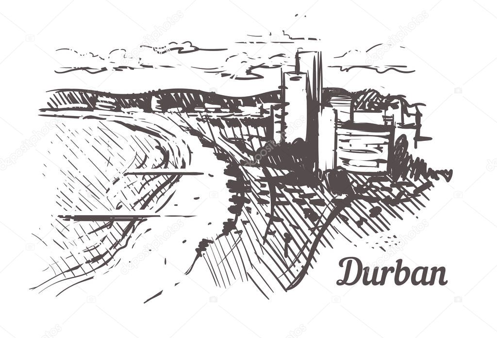 Durban hand drawn sketch vector illustration isolated on white background.