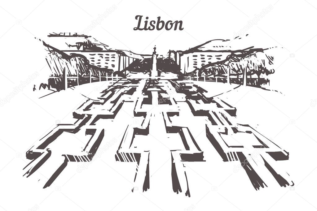Lisbon,Eduardo VII Park sketch vector illustration.