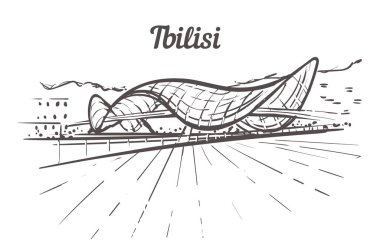 Tiflis köprü barış eskiz. Vektör çizim Tbilisi el çekilmiş.